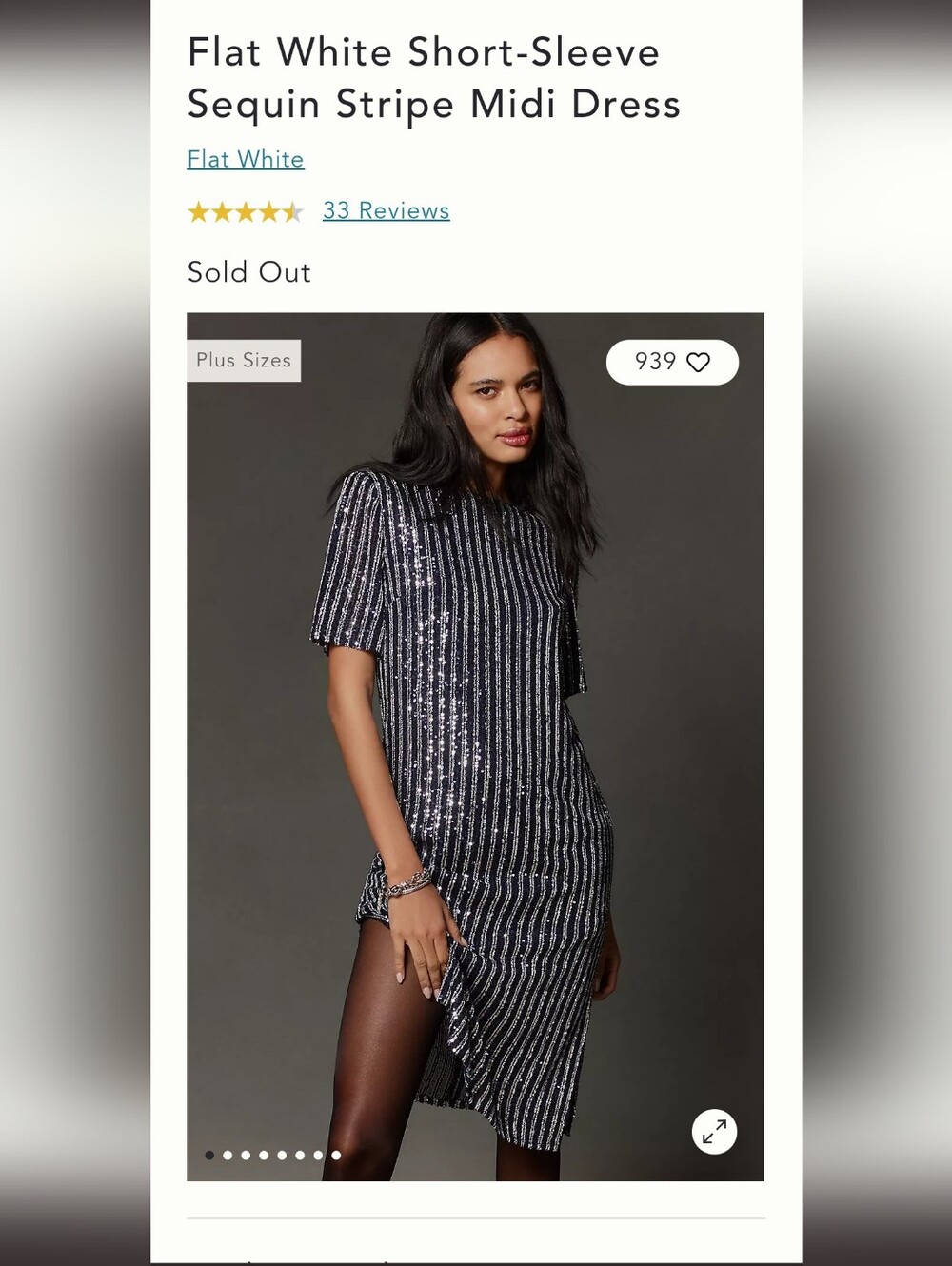 Flat White Short Sleeve Sequin Stripe Midi Dress